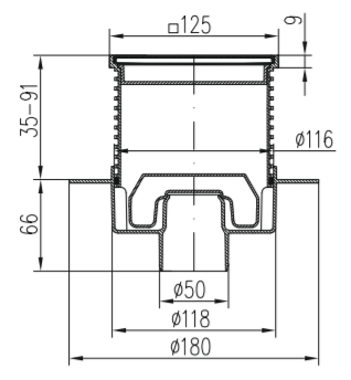 Трап точечный для пола, нижний слив MCH L1420XL