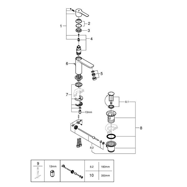 Смеситель для раковины с донным клапаном, размер XS, хром Grohe Lineare 32109001