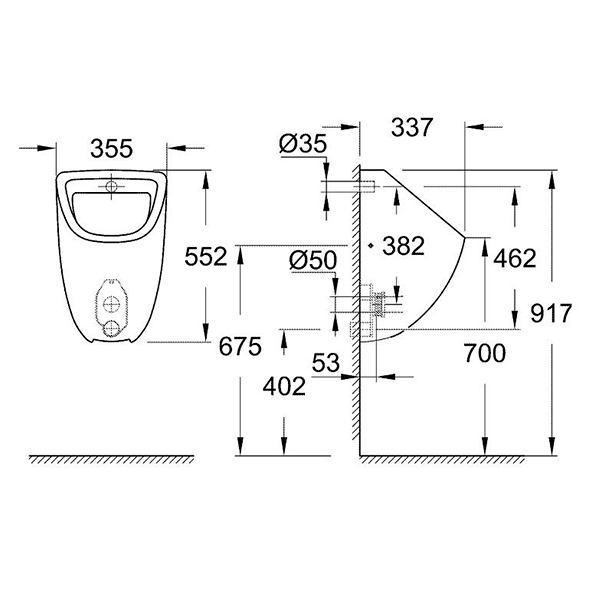 Писсуар подвод воды сзади Grohe bau ceramic 39438000