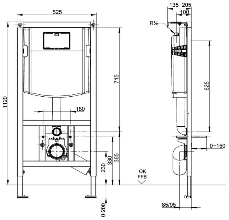 92246100 Villeroy amp; Boch ViCONNECT Инсталляция для подвесного унитаза 1120мм