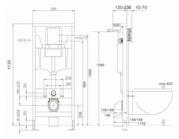Комплект подвесной унитаз ABBER Bequem AC1100 белый с инсталляцией AC0108 и кнопкой AC0126 хром глянцевый