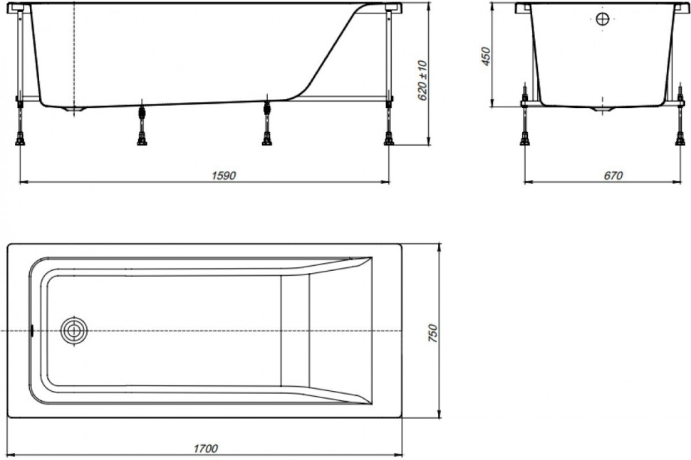 ZRU9302899 А/В ПРЯМОУГ EASY 170X75 БЕЛ (Без монтажного комплекта)