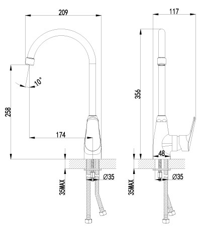 LM6555C Партнер Смеситель для кухни одноручный, с высоким изливом, хром (к/к 8)