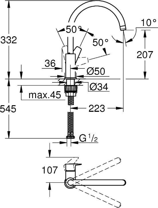 Смеситель для мойки GROHE BauEdge однорычажный, хром (31233001)