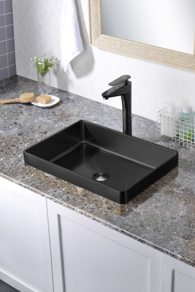 Раковина встраиваемая сверху ABBER Wasser Kreis AF2401MB черная матовая