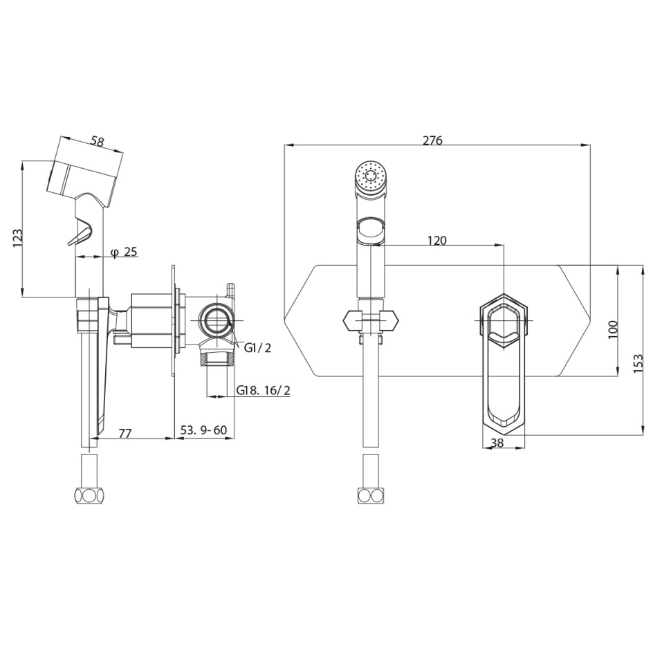 LM3919C Lemark смеситель с гигиеническим душем, встраиваемый Prizma