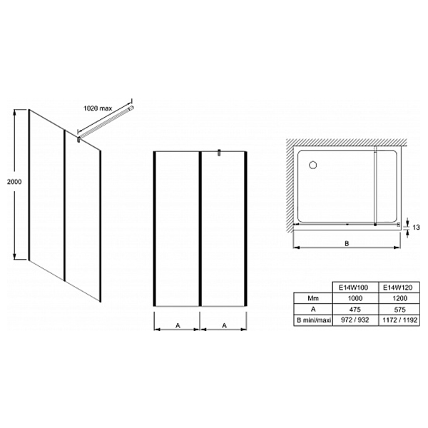 Душевое ограждение, профиль черный, стекло прозрачное Jacob Delafon Serenity E14W100-BLV