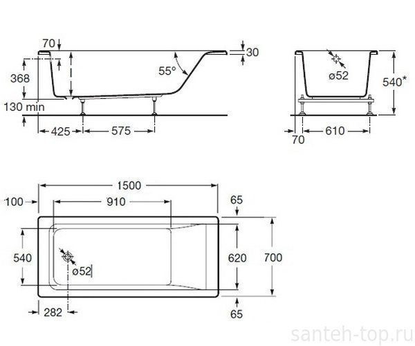 ВАННА АКРИЛОВАЯ ROCA EASY 150X70 в комплекте сифон, каркасм