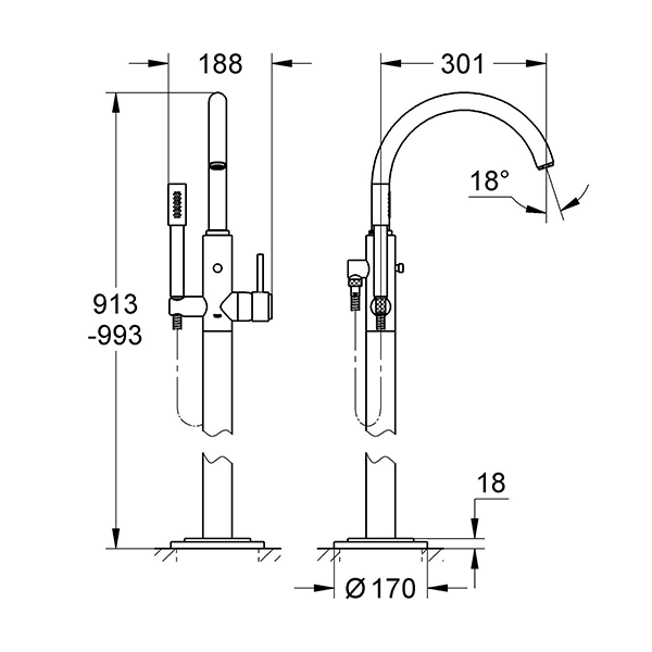 Смеситель для ванны, напольный, без встроенного механизма, хром Grohe AtRio 32653001