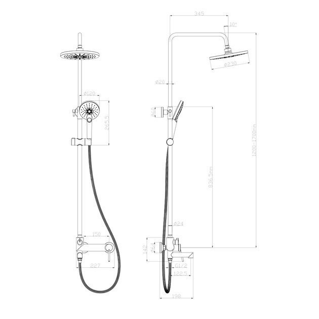 LM3862C Смеситель для ванны с верхней душ лейкой Тропический дождь, с поворотным изл, хром