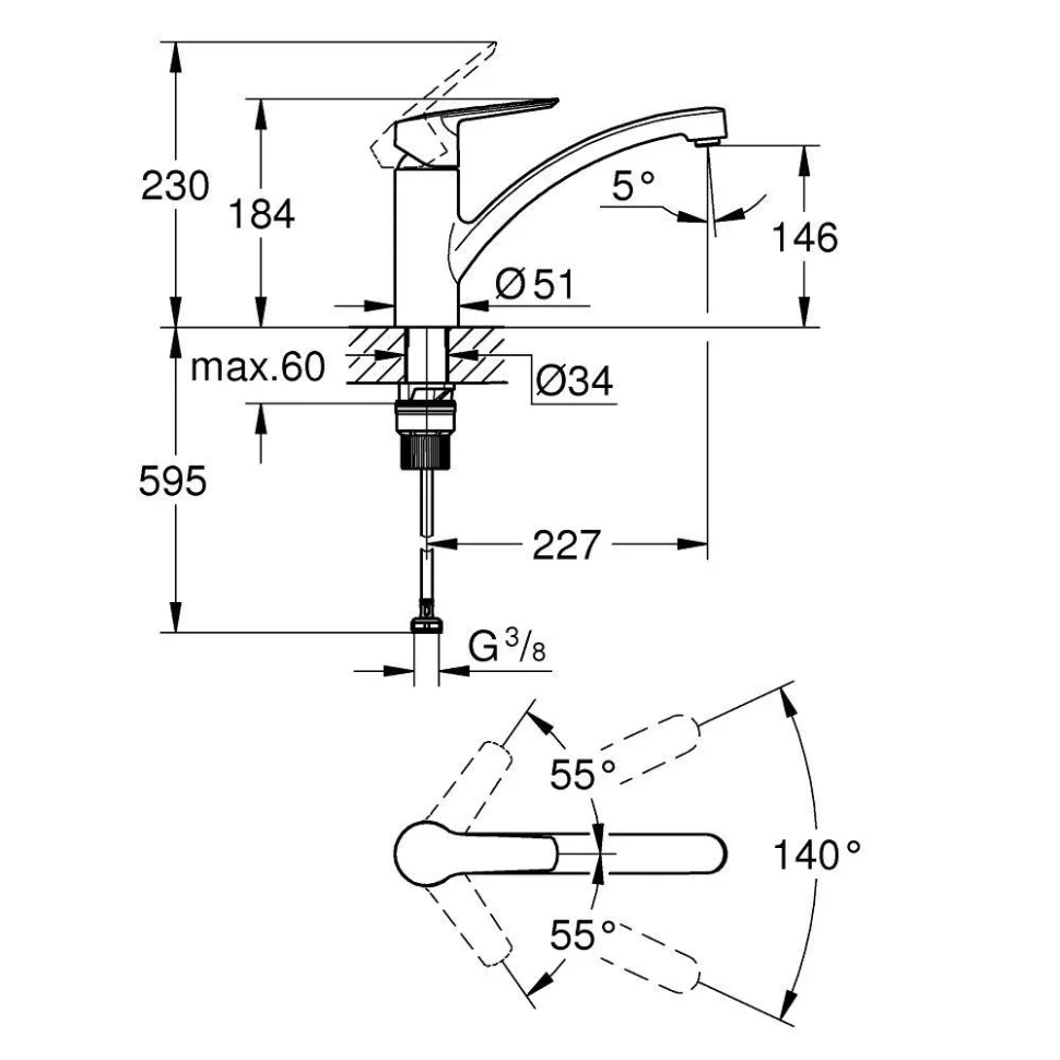 Сместель для мойки GROHE Start однорычажный, DN 15, черный матовый (324412432)