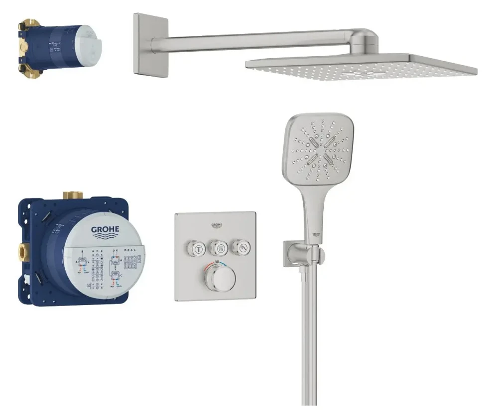 Набор для комплектации душа GROHE Grohtherm SmartControl: встраиваемый термостат, SmartBox, верхний душ, ручной душ, ограничитель расхода, суперсталь