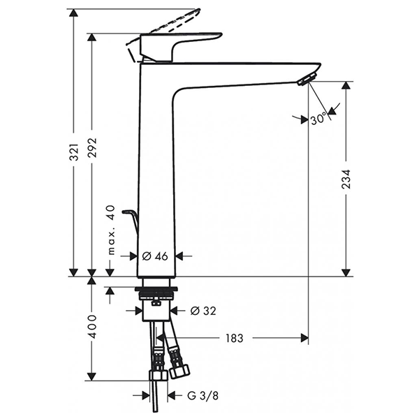 Смеситель для раковины с донным клапаном, хром Hansgrohe Talis E 71716000