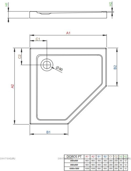 SDRPTP9090-01 Doros PT Plus 90*90 Душевой поддон 900*900*50 (Белый)