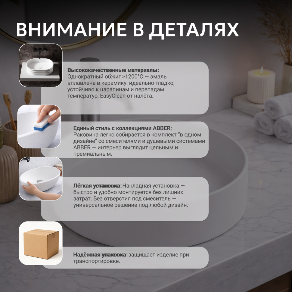Раковина накладная ABBER Bequem AC2109MW белая матовая