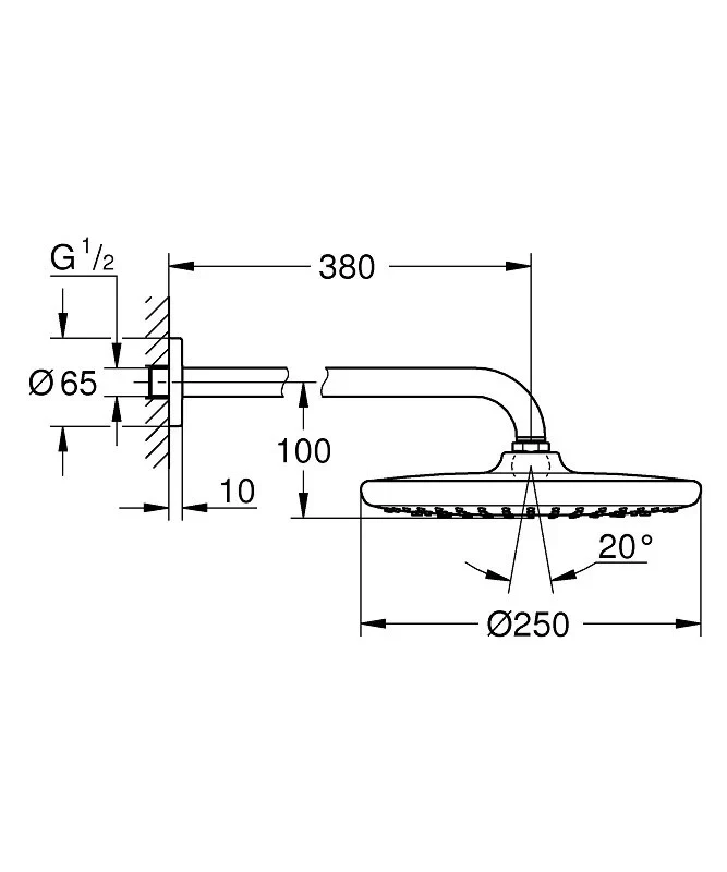 Верхний душ, круглый, хром Grohe Tempesta 250 26668000