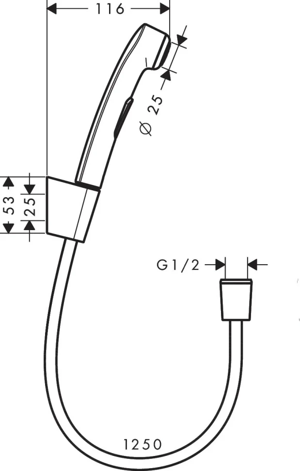 Гигиенический душ с держателем и шлангом 1250, хром Hansgrohe 32129000