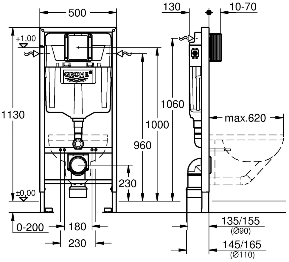 Инсталляция для подвесного унитаза Grohe Rapid SL 38528001