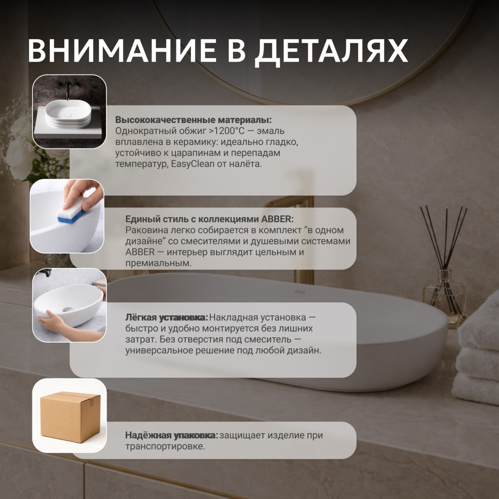 Раковина накладная ABBER Bequem AC2110MW белая матовая