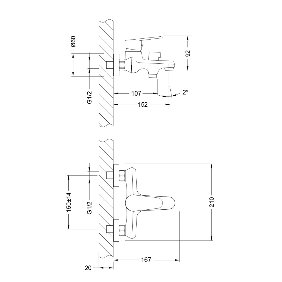 LM0314C POINT Смеситель для ванны с коротким изливом, хром