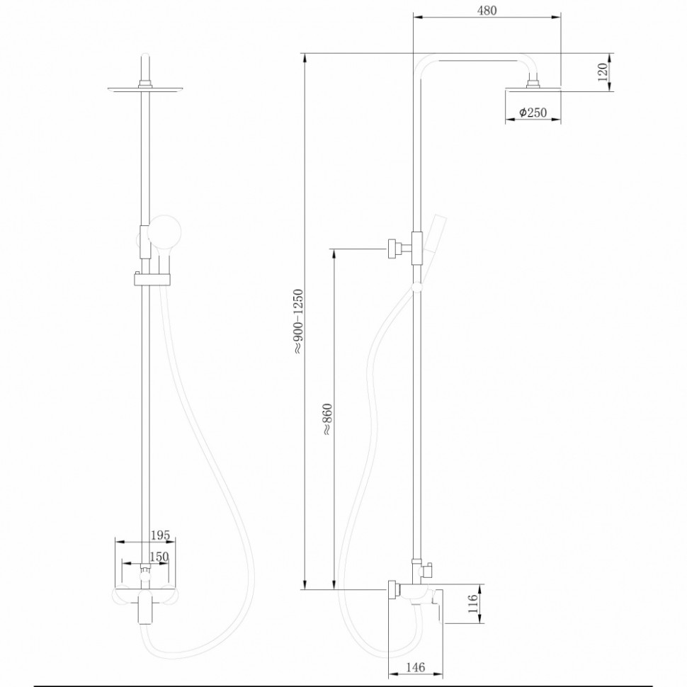 Душевая стойка ABBER Weiss Insel AF8020FW без излива, белый матовый