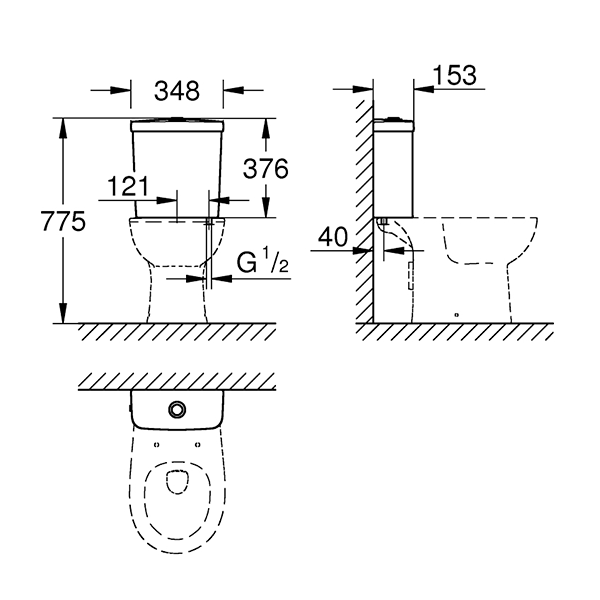 Бачок режим смыва: двойной, экономичный/обычный Grohe Bau Ceramic 39436000 (для унитаза 39349000)