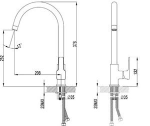 LM3605C Базис Смеситель для кухни, с высоким поворотным изливом, хром