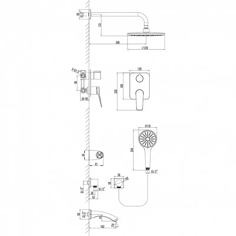 LM3722GM Cмеситель Lemark Bronx для ванны и душа встраиваемый с 3-функциональной лейкой, графит
