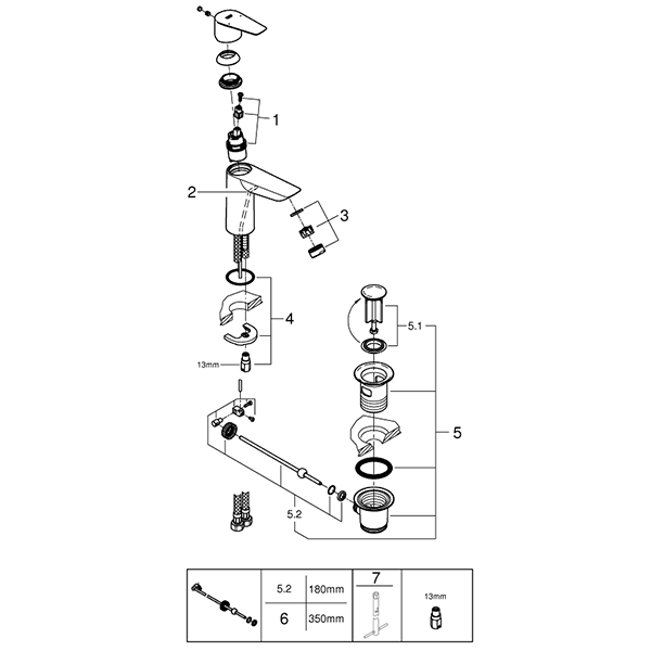 Смеситель для раковины с рычажным донным клапаном, размер M, хром Grohe BauEdge ColdStart 23759001