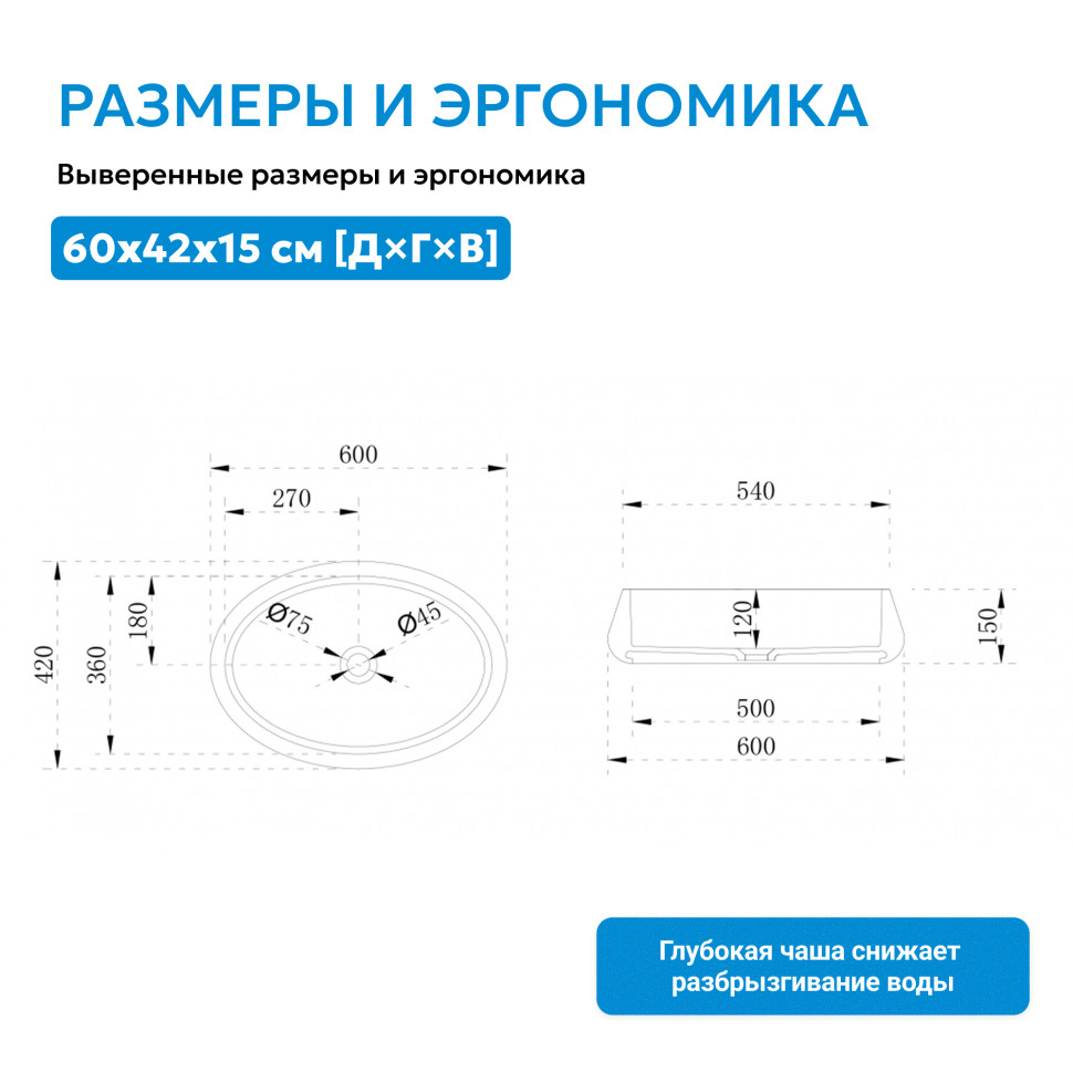 Раковина накладная ABBER Stein AS2605 белая матовая