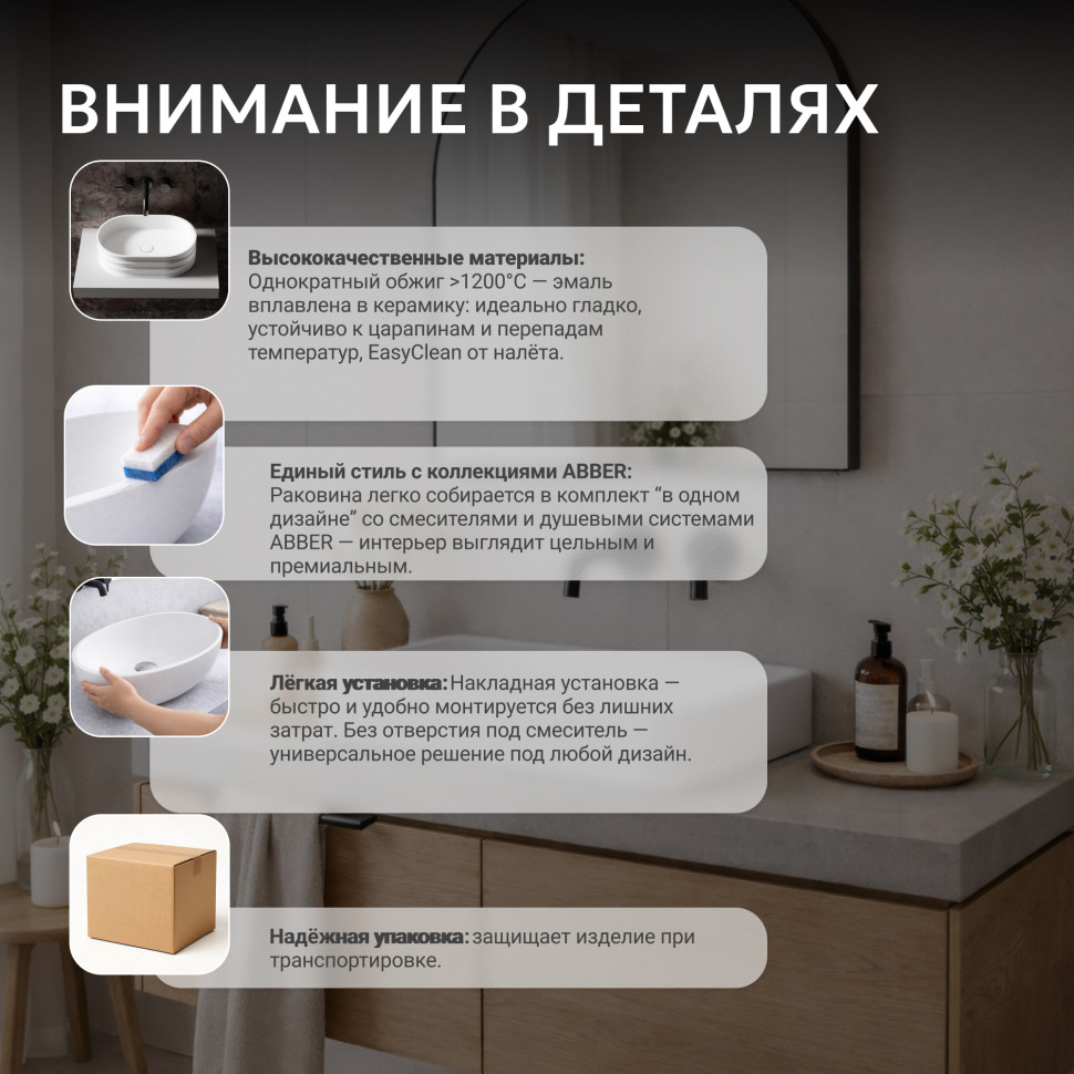 Раковина накладная ABBER Rechteck AC2207MW белая матовая