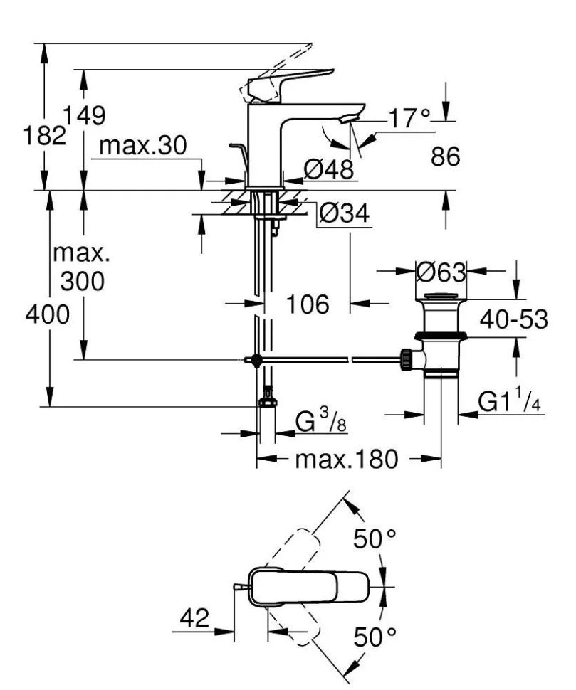 Смеситель для раковины, размер S, черный Grohe Cubeo 1016942430