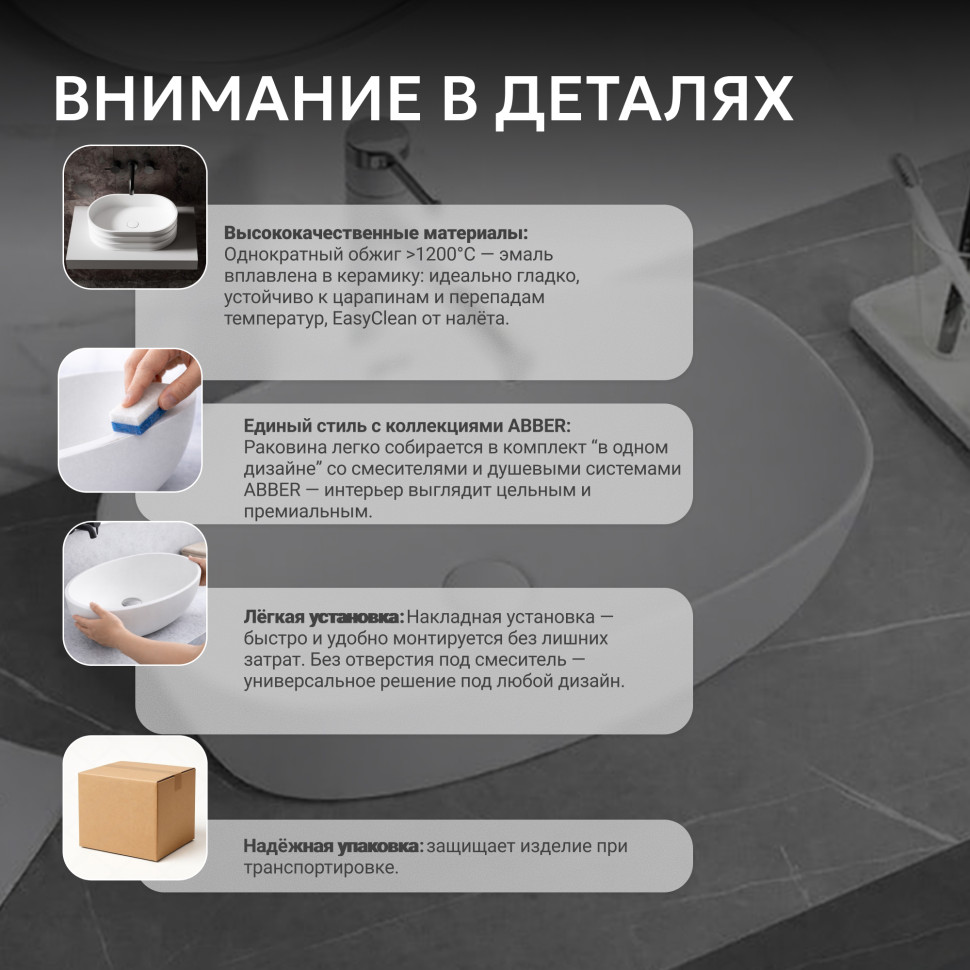Раковина накладная ABBER Rechteck AC2206MW белая матовая