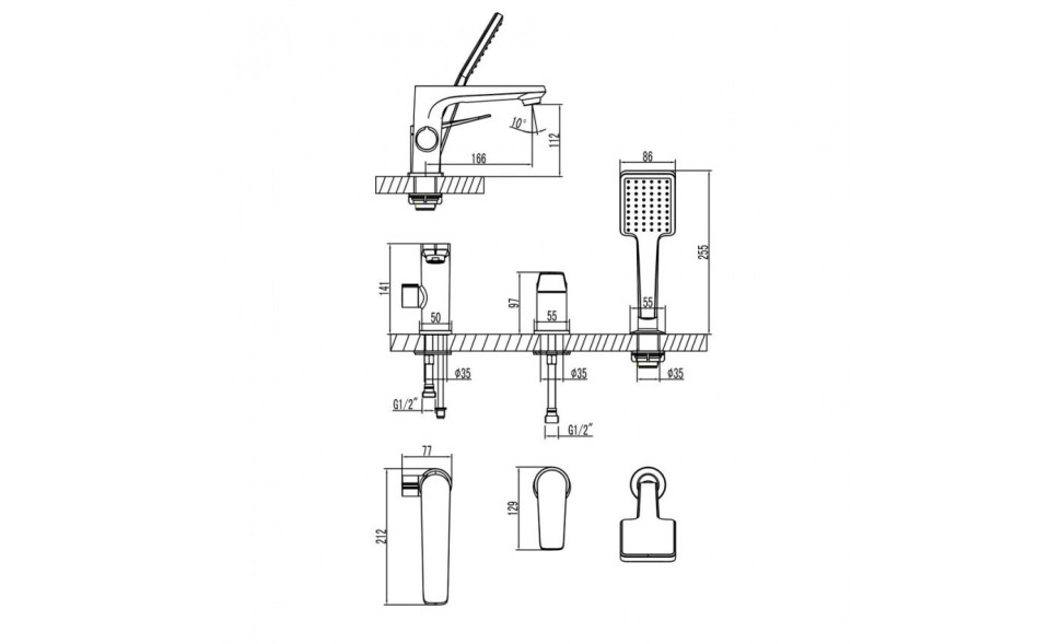 LM3745BL Cмеситель Lemark Bronx для ванны встраиваемый, на 3 отверстия, с аксессуарами, черный