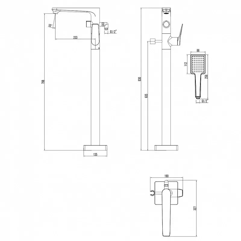 LM3744GM Смеситель Lemark Bronx для ванны, напольный
