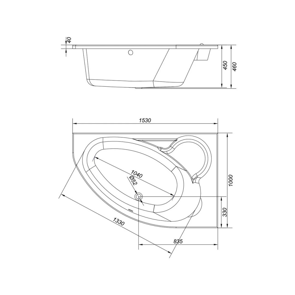 Ванна асимметричная KALIOPE 153x100 правая